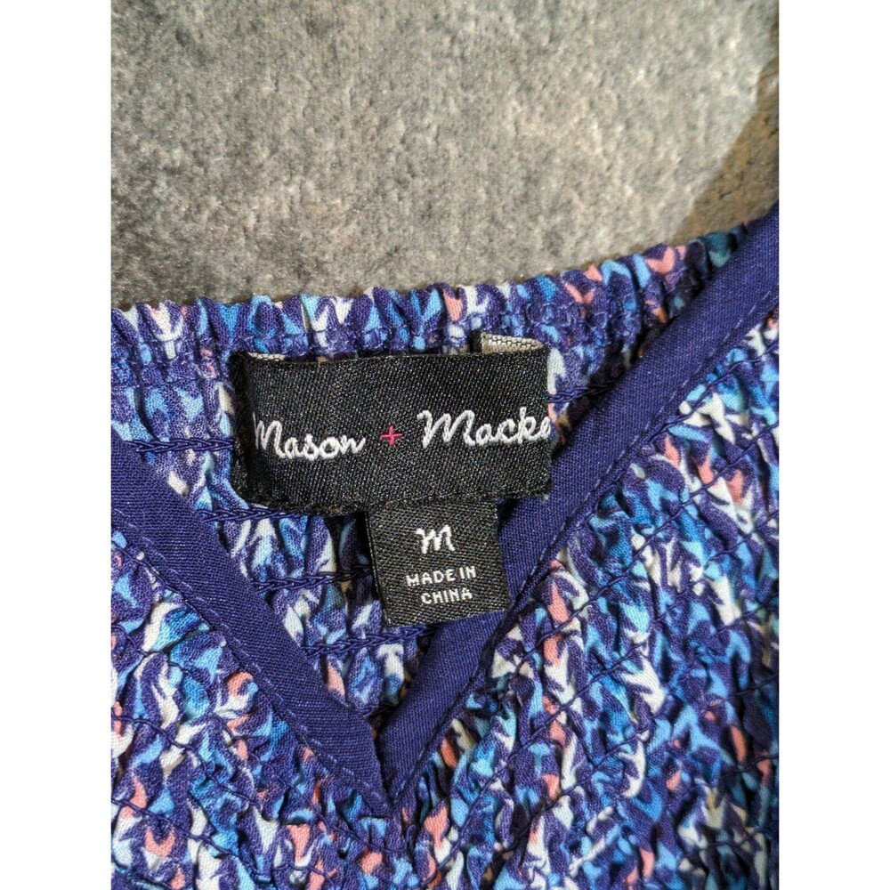 Mason & Mackenzie sun dress Medium shirred bodice fit & flare blue pink - Picture 2 of 5